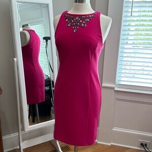 Jennifer Lopez Sz 6 Barbie Pink thick knit embellished neckline Never worn EUC